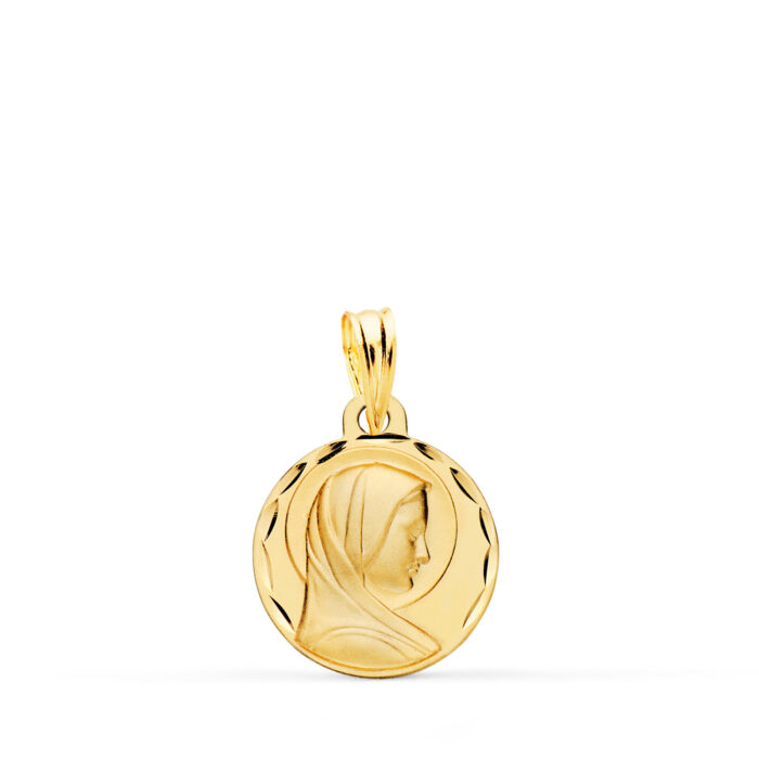 9K MEDALLA ORO AMARILLO MARIA FRANCESA PERFIL TALLADA. 14 MM
