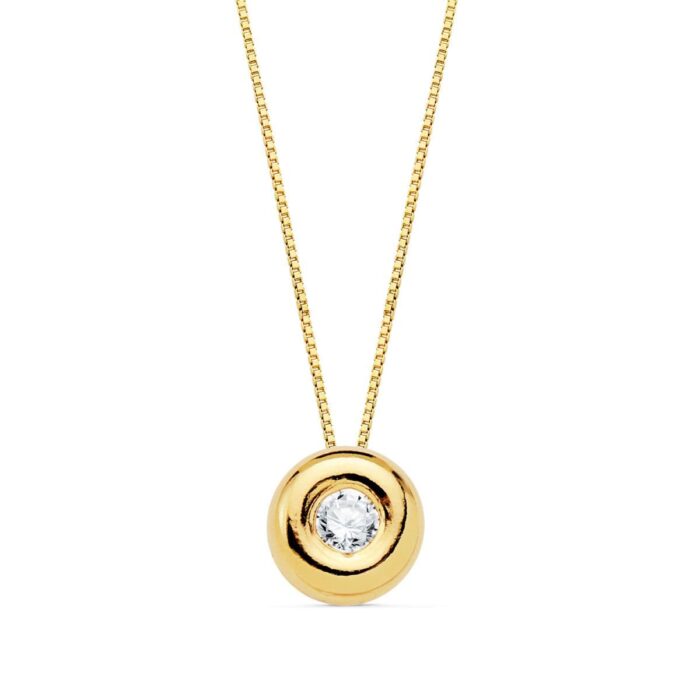 18K GARGANTILLA ORO AMARILLO CHATON 6 MM DIAMANTE LABORATORIO 2,20MM 0,050 QTS. G-VS2. CADENA 42CM