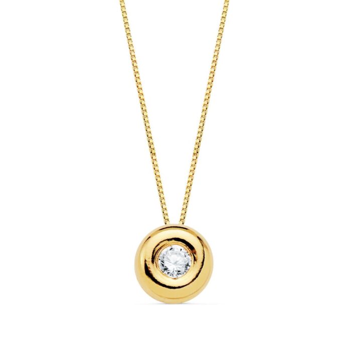 18K COLLAR ORO AMARILLO 42CM CHATON 6,5 MM DIAMANTE LABORATORIO 2,90MM 0,100 QTS. VS2-G