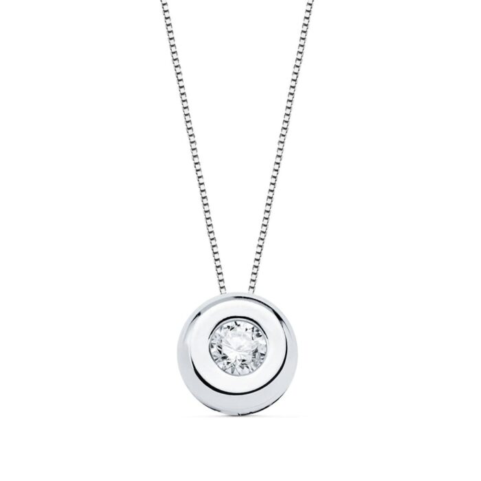 18K GARGANTILLA ORO BLANCO CHATON 6,5 MM DIAMANTE LABORATORIO 2,90MM 0,100 QTS. G-VS2. CADENA 42CM