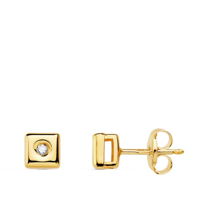 18K PENDIENTES CHATON ORO AMARILLO CUADRADO DIAMANTES LABORATORIO 0,030 QTS.G-VS2 CIERRE PRESION 5MM