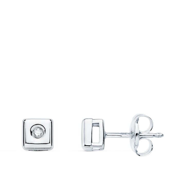 18K PENDIENTES CHATON ORO BLANCO CUADRADO DIAMANTES LABORATORIO  0,030 QTS. G-VS2 CIERRE PRESION 5 MM