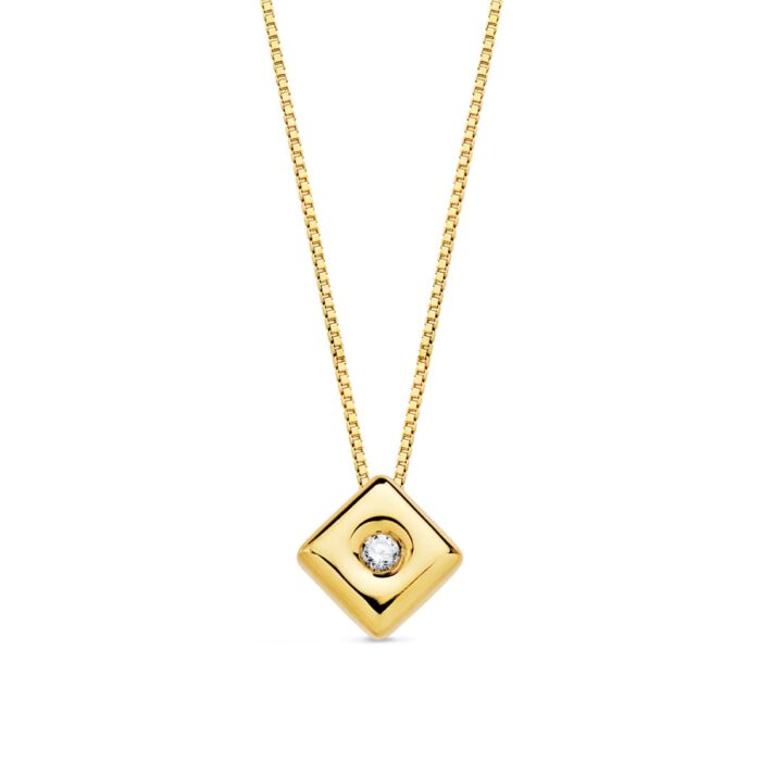 18K GARGANTILLA ORO AMARILLO CHATON ROMBO 4,5 MM DIAMANTE LABORATORIO 0,015 QTS. G-VS2 CADENA 42CM