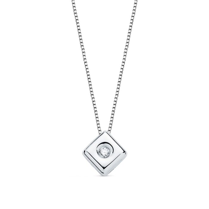 18K GARGANTILLA ORO BLANCO CHATON ROMBO 6X4,5 MM DIAMANTE LABORATORIO 0,015 QTS. G-VS2. CADENA 42CM