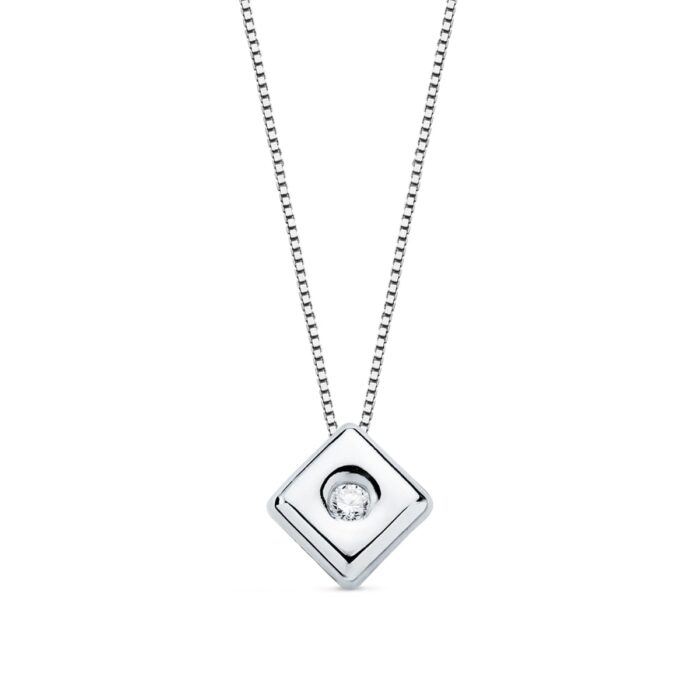 18K GARGANTILLA ORO BLANCO CHATON ROMBO 5,5 MM. DIAMANTE LABORATORIO 0,020 QTS. G-VS2. CADENA 42CM