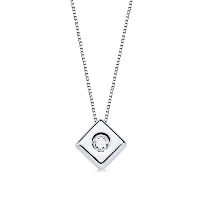 18K GARGANTILLA ORO BLANCO ROMBO 6MM. DIAMANTE LABORATORIO 0,050 QTS. G-VS2. CADENA 42CM