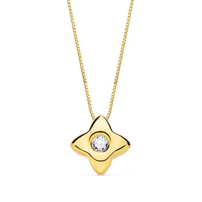 18K GARGANTILLA ORO AMARILLO ESTRELLA 6X6MM DIAMANTE LABORATORIO 0,050 QT. G-VS2. CADENA 42CM
