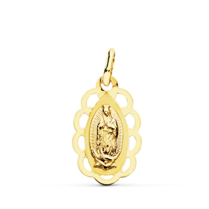18K MEDALLA ORO AMARILLO VIRGEN DE GUADALUPE CERCO CALADO 19X12 MM