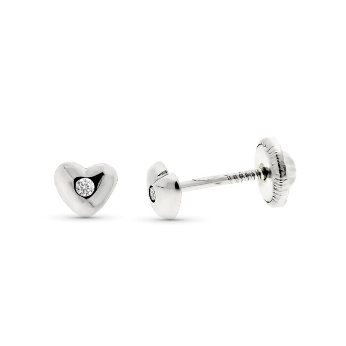 9K PENDIENTES ORO AMARILLO CORAZON DIAMANTES 0.016 CTS SI-H 4 MM TUERCA