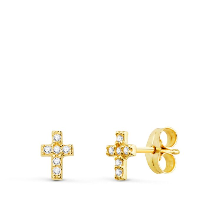 18K PENDIENTES ORO AMARILLO CRUZ DIAMANTES LABORATORIO 0,06 QTS VS2-G. MEDIDA: 6X4 MM. CIERRE PRESION