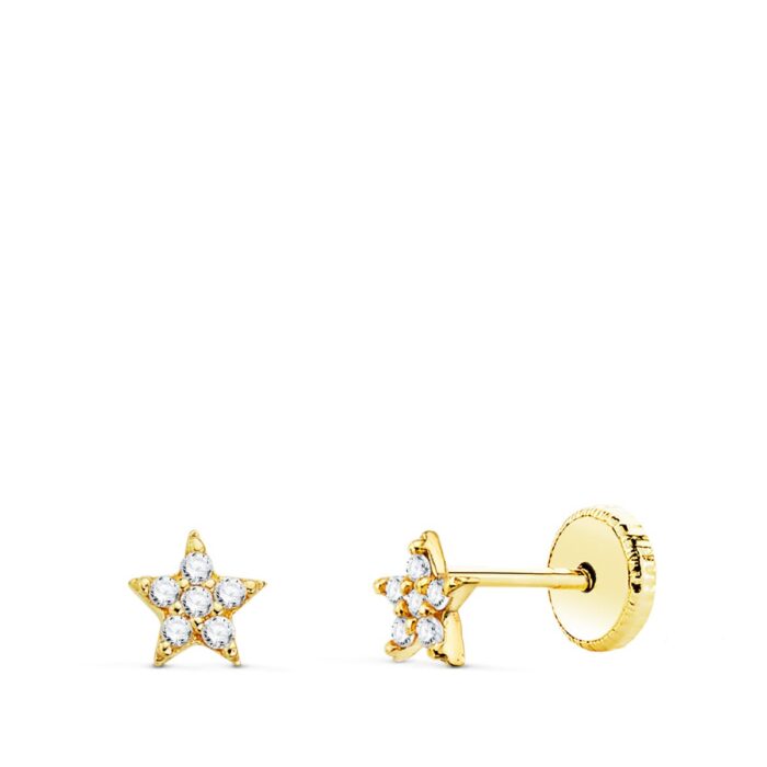 18K PENDIENTES ORO AMARILLO ESTRELLAS CON DIAMANTES LABORATORIO 0,06 QTS VS2-G. MEDIDA: 4X4 MM. CIERRE TUERCA