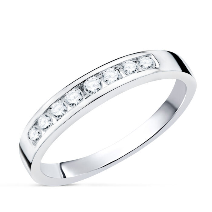 Alianza de Oro Blanco 18K con 8 Diamantes (0,24 ct) – Calidad VS2 Color G