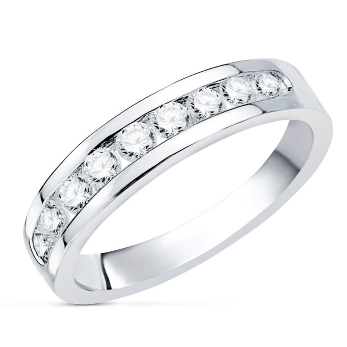 Alianza de Oro Blanco 18K con 9 Diamantes (0.50 ct) – Pureza VS2 Color G
