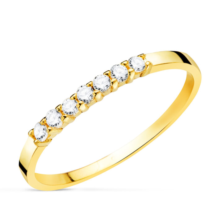 18K SORTIJA ORO AMARILLO 7 DIAMANTES DE LABORATORIO TALLA BRILLANTE 0,160 QTS. VS2-G