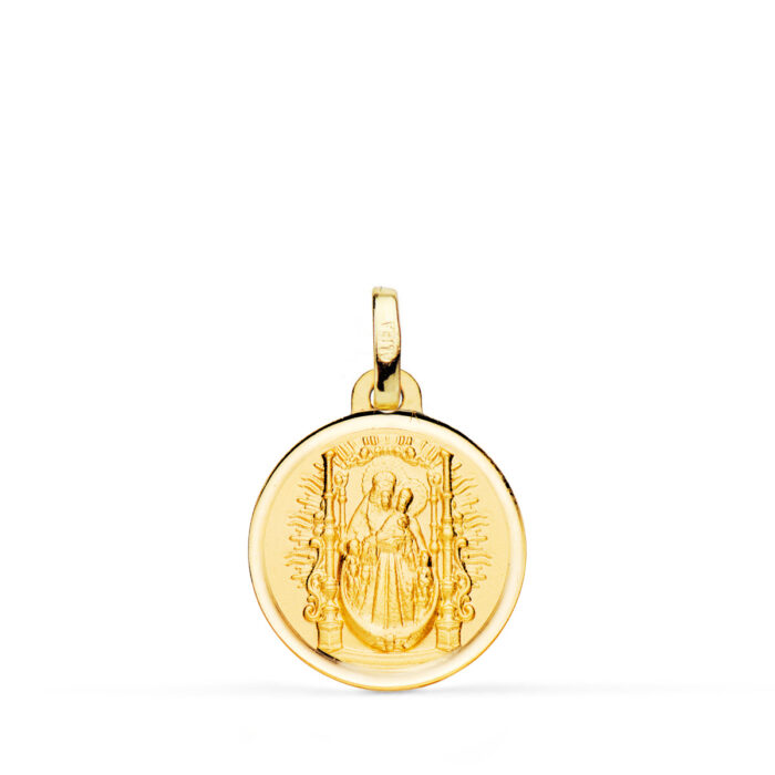 18K MEDALLA ORO AMARILLO VIRGEN DEL PINO TRONO BISEL 18 MM
