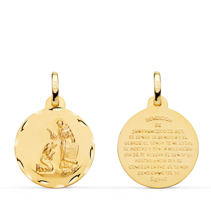 18K MEDALLA ORO AMARILLO BENDICION DE SAN FRANCISCO TALLADA. DIAMETRO 18 MM