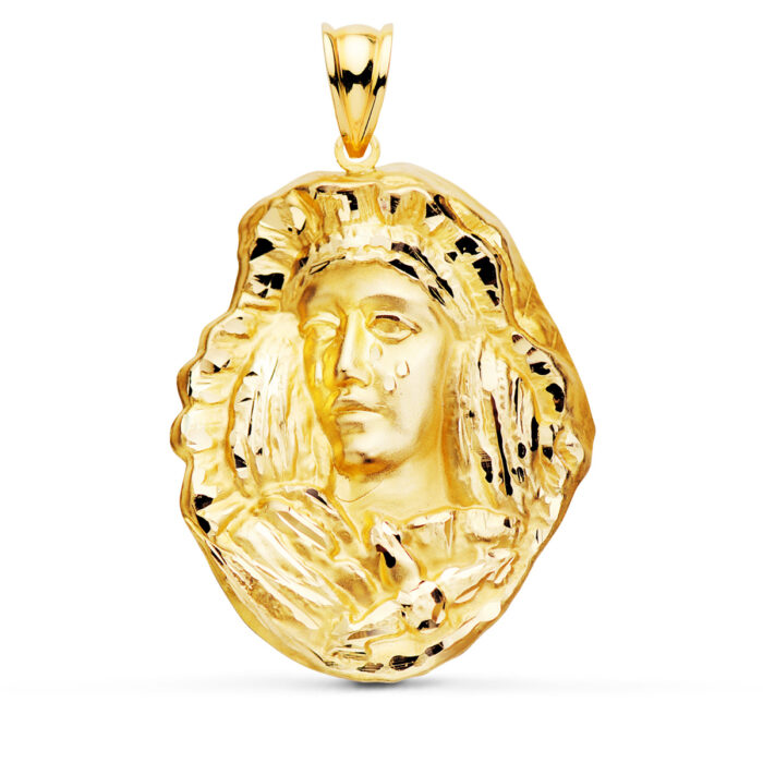 18K MEDALLA ORO AMARILLO ESPERANZA DE TRIANA SILUETA TALLADA 35X28 MM