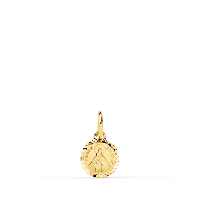 18K MEDALLA ORO AMARILLO MINI VIRGEN DEL MAR BORDES TALLADOS 8 MM