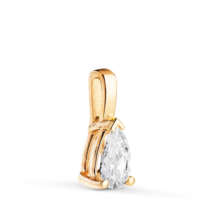 18K COLGANTE ORO AMARILLO DIAMANTE LABORATORIO TALLA PERA 6 X 4MM 0,356 QTES. G-VS1. MEDIDA: 11X4,5 MM