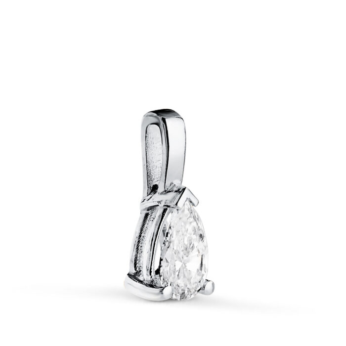 18K COLGANTE ORO BLANCO DIAMANTE LABORATORIO TALLA PERA 6 X 4MM 0,356 QTES. G-VS1. MEDIDA: 11X4,5 MM