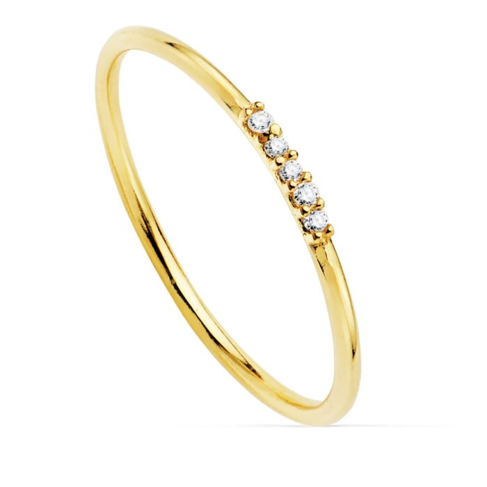 18K SORTIJA ORO AMARILLO 5 DIAMANTES DE LABORATORIO  0,025 QTS. VS2-G CUERPO REDONDO 1 MM