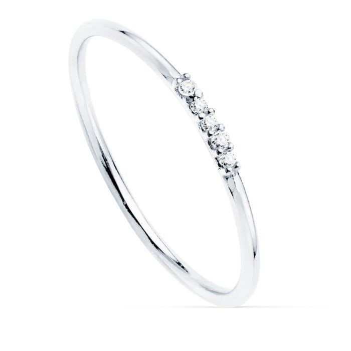 18K SORTIJA ORO BLANCO 5 DIAMANTES DE LABORATORIO 0,025  QTS. VS2-G CUERPO REDONDO 1 MM