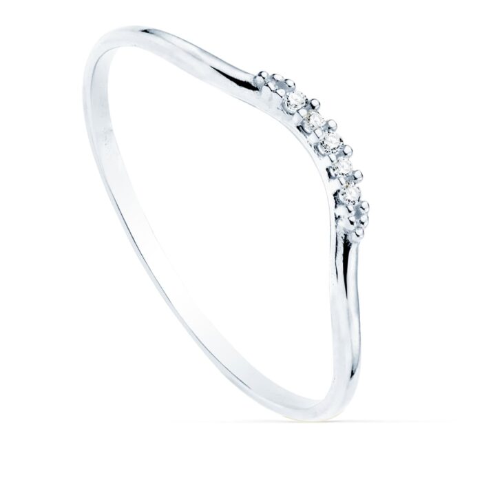 18K SORTIJA ORO BLANCO 5 DIAMANTES DE LABORATORIO 0,025  QTS. G-VS2. CUERPO REDONDO 1 MM