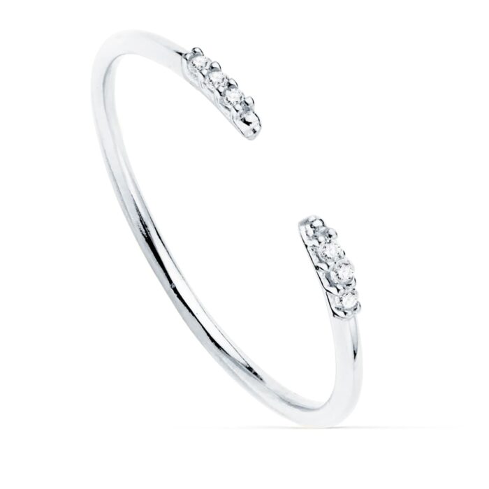 18K SORTIJA ABIERTA ORO BLANCO DIAMANTES DE LABORATORIO 0,030 QTS. G-VS2. CUERPO REDONDO 1 MM