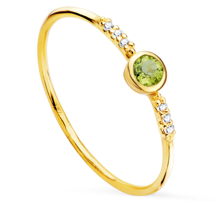 18K SORTIJA ORO AMARILLO 6 DIAMANTES DE LABORATORIO 0,030  QTS. G-VS2. OLIVINA 3 MM