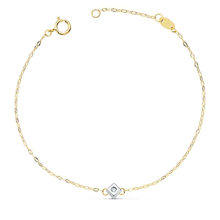 18K PULSERA ORO BICOLOR CHATON DE ROMBO CON DIAMANTE LABORATORIO VS2-G 0,015  QTS. LARGO: 19CM