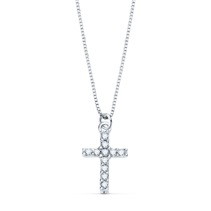 18K COLLAR ORO BLANCO CRUZ 8,5 X 6,5MM 11 DIAMANTES LABORATORIO 0,050 QT.CADENA VENECIANA 45CM G-VS2