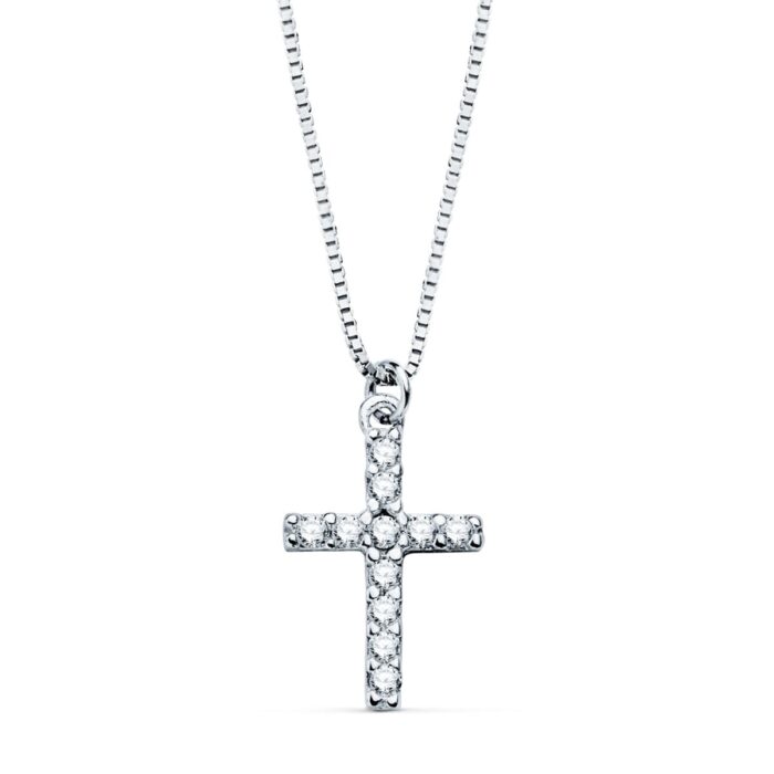 18K COLLAR ORO BLANCO CRUZ 11X8 MM 11 DIAMANTES LABORATORIO 0,09 QT. CADENA VENECIANA 45CM G-VS2