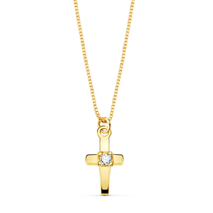 18K COLLAR ORO AMARILLO CRUZ 8X4.5MM1 DIAMANTE LABORATORIO 0,015QT. CADENA VENECIANA 45CM G-VS2