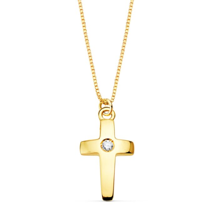 18K COLLAR ORO AMARILLO CRUZ 11X7 MM 1 DIAMANTE LABORATORIO 0,015 QT. CADENA VENECIANA 45CM G-VS2