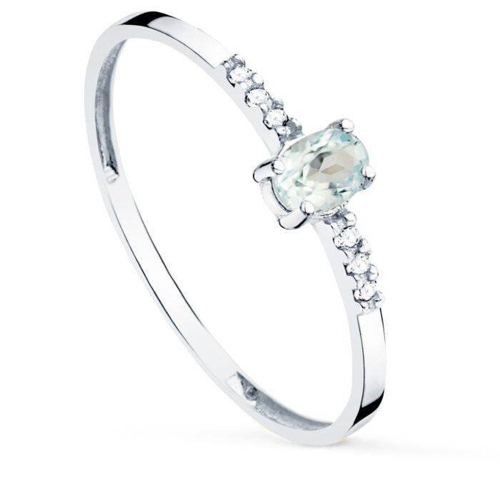18K SORTIJA ORO BLANCO DIAMANTES DE LABORATORIO 0,030 QTS  OVAL AGUAMARINA NATURAL 4X3 MM CUERPO 1,30 MM VS2-G