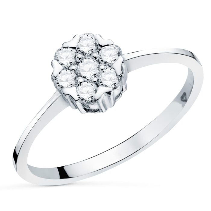 18K SORTIJA ORO BLANCO CON DIAMANTES LABORATORIO CUAJO 7X7 MM 0,301 QTS. VS2-G