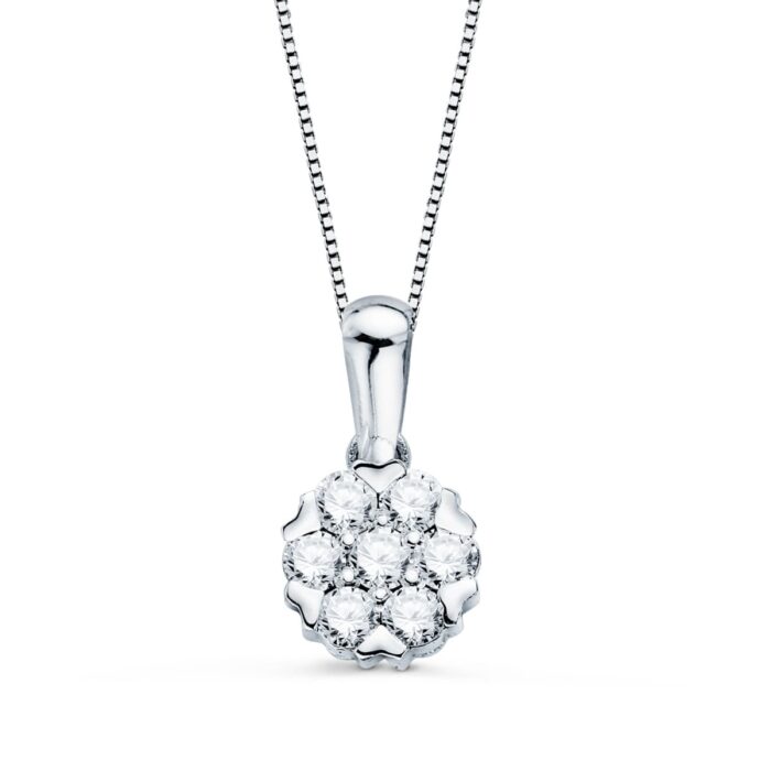 18K GARGANTILLA ORO BLANCO COLGANTE 7 MM DIAMANTES LABORATORIO 0,300 QTS G-VS2 CADENA 42-3CM