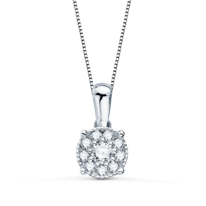 18K GARGANTILLA ORO BLANCO COLGANTE 6.5 MM DIAMANTES LABORATORIO 0,182 QTS CADENA 42-3 CM VS2-G