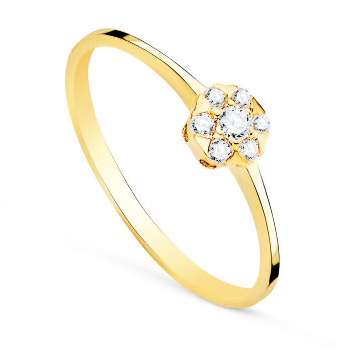 18K SORTIJA ORO AMARILLO CON DIAMANTES LABORATORIO  CUAJO 5X5 MM 0,127 QTS. VS2-G