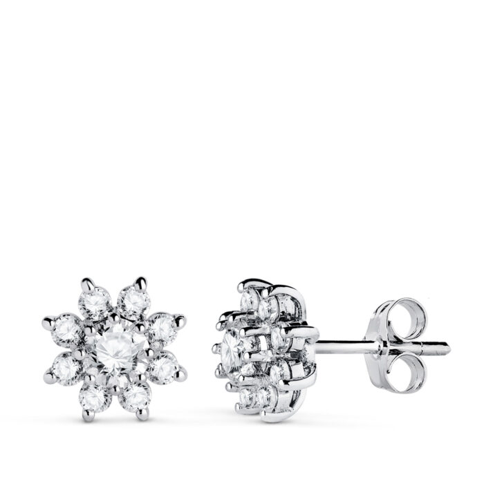 18K PENDIENTES ORO BLANCO CUAJO CON 18 DIAMANTES LABORATORIO 1,00 QTES, G-VS2. 9X9 MM. CIERRE PRESION