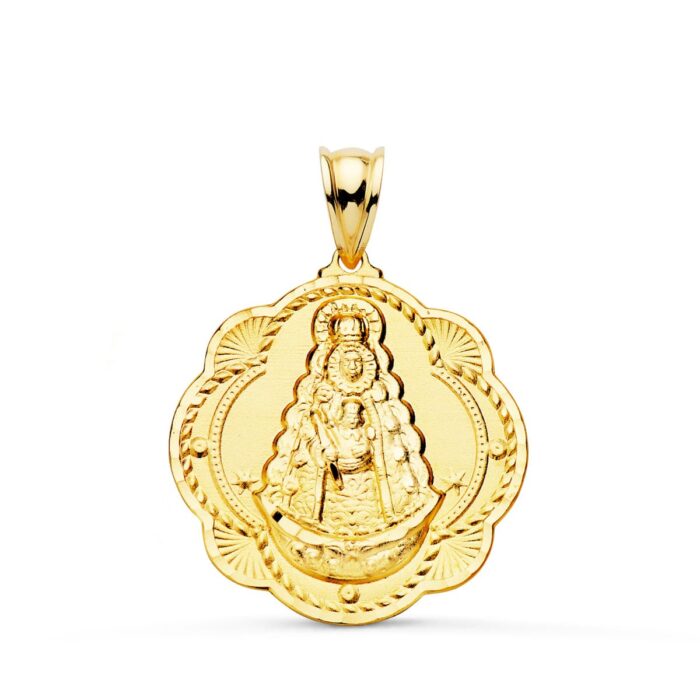 18K MEDALLA ORO AMARILLO VIRGEN DEL ROCIO PANDERETA 26X24 MM