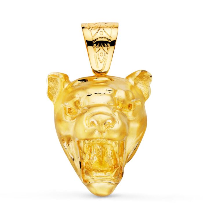 Colgante de oro amarillo 18K con forma de puma gigante en relieve detallado, tamaño 40x34 mm para hombre o mujer.