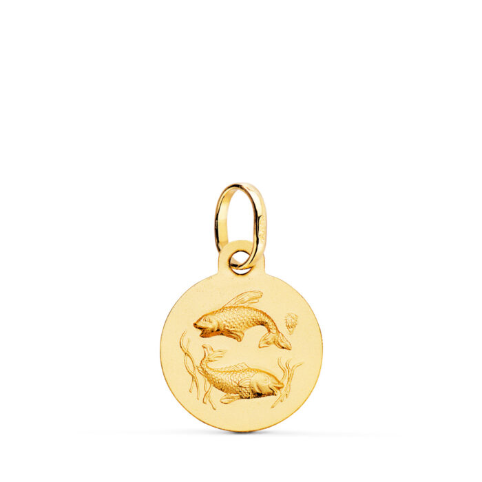 18K MEDALLA ORO AMARILLO HOROSCOPO ORO AMARILLO ORO AMARILLO PISCIS MATIZADA 13 MM