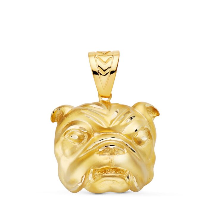 18K COLGANTE ORO AMARILLO CABEZA BULLDOG INGLES TALLADA 27X31 MM