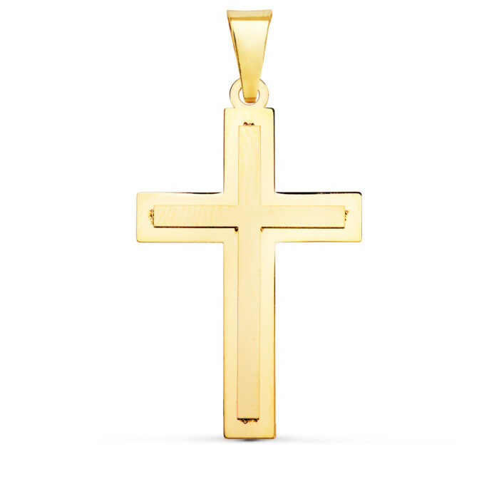 18K CRUZ ORO AMARILLO BRILLO Y MATE SIN CRISTO 32X20 MM