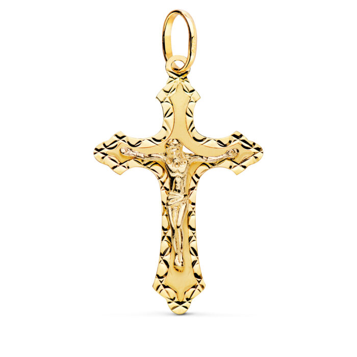 18K CRUZ ORO AMARILLO CON CRISTO TALLADA 35X22 MM