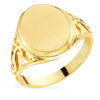 Anillo Sello Oro Amarillo 18K – Cabeza Oval Matizada con Tallados Laterales (14x11 mm)