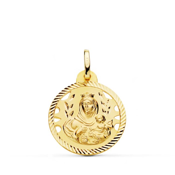 18K MEDALLA ORO AMARILLO VIRGEN DEL CARMEN CALADA HELICE 20 MM