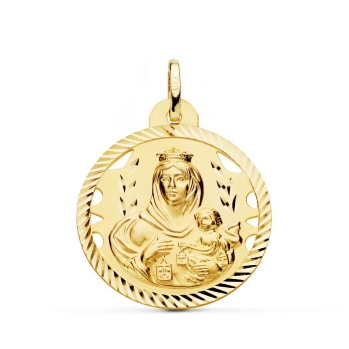 18K MEDALLA ORO AMARILLO VIRGEN DEL CARMEN CALADA HELICE 26 MM