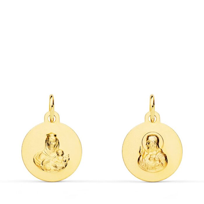 18K ESCAPULARIO ORO AMARILLO LISO VIRGEN DEL CARMEN CORAZON DE JESUS LISO 12 MM